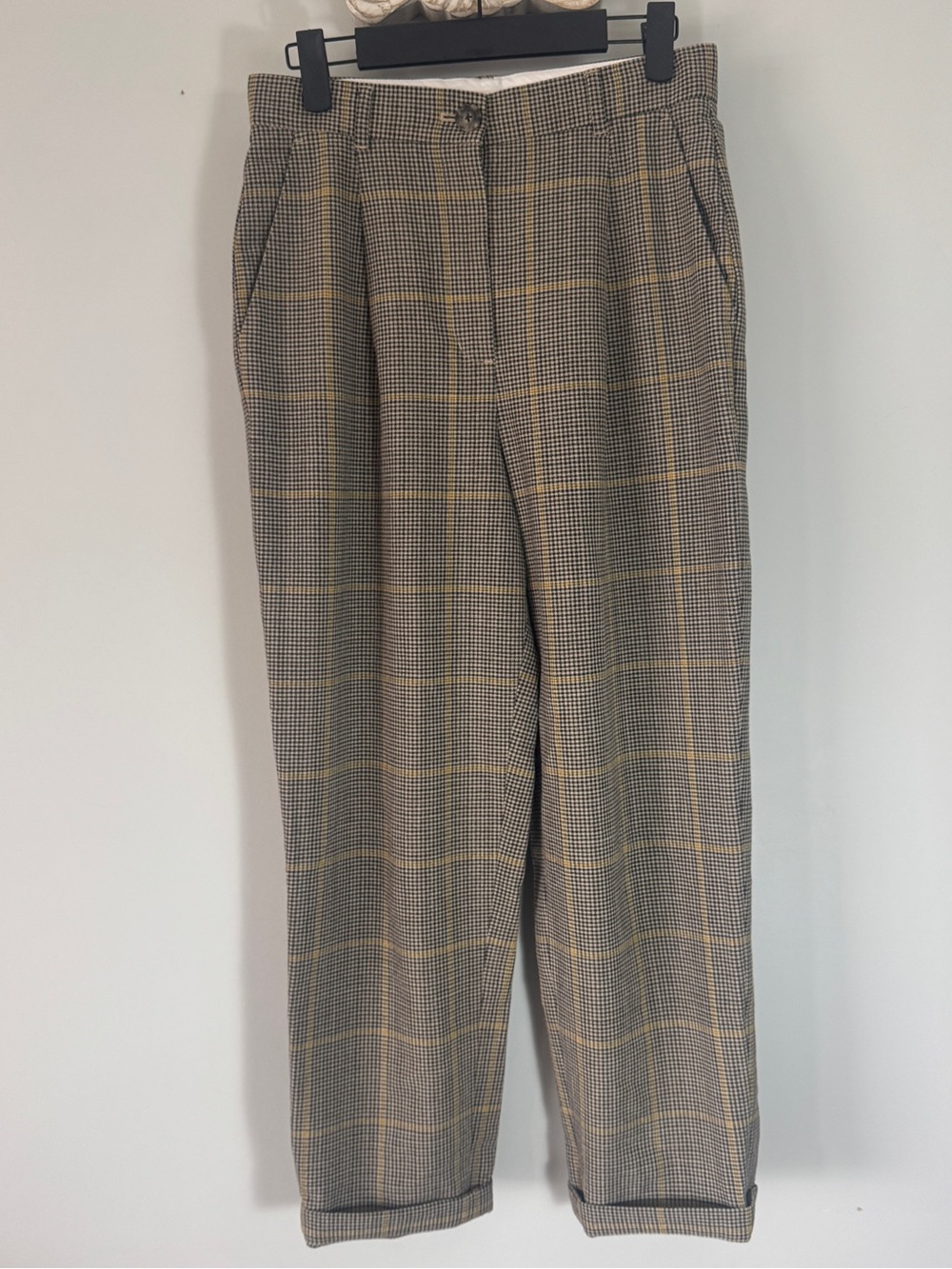 Little Moon Plaid Ankle Cropped Trousers in Brown and Tan - Picture 10 of 13